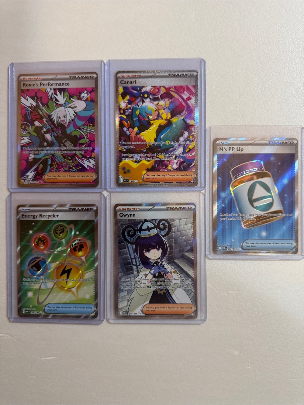 Pokemon Trainer Holo Card Set - Pink, Yellow, Green, Blue, Silver